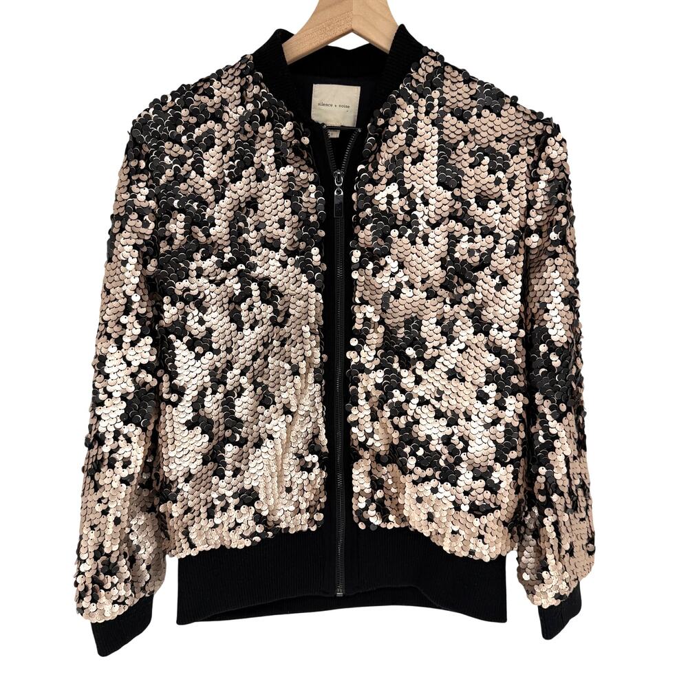 Silence+Noise Sequin Bomber Jacket Urban Outfitters Glam Party Edgy Gold Coat S